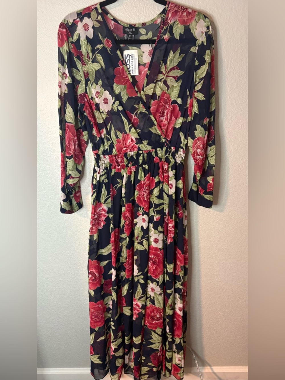 Alexa B Black Floral Surplice Long-Sleeve Maxi Dress